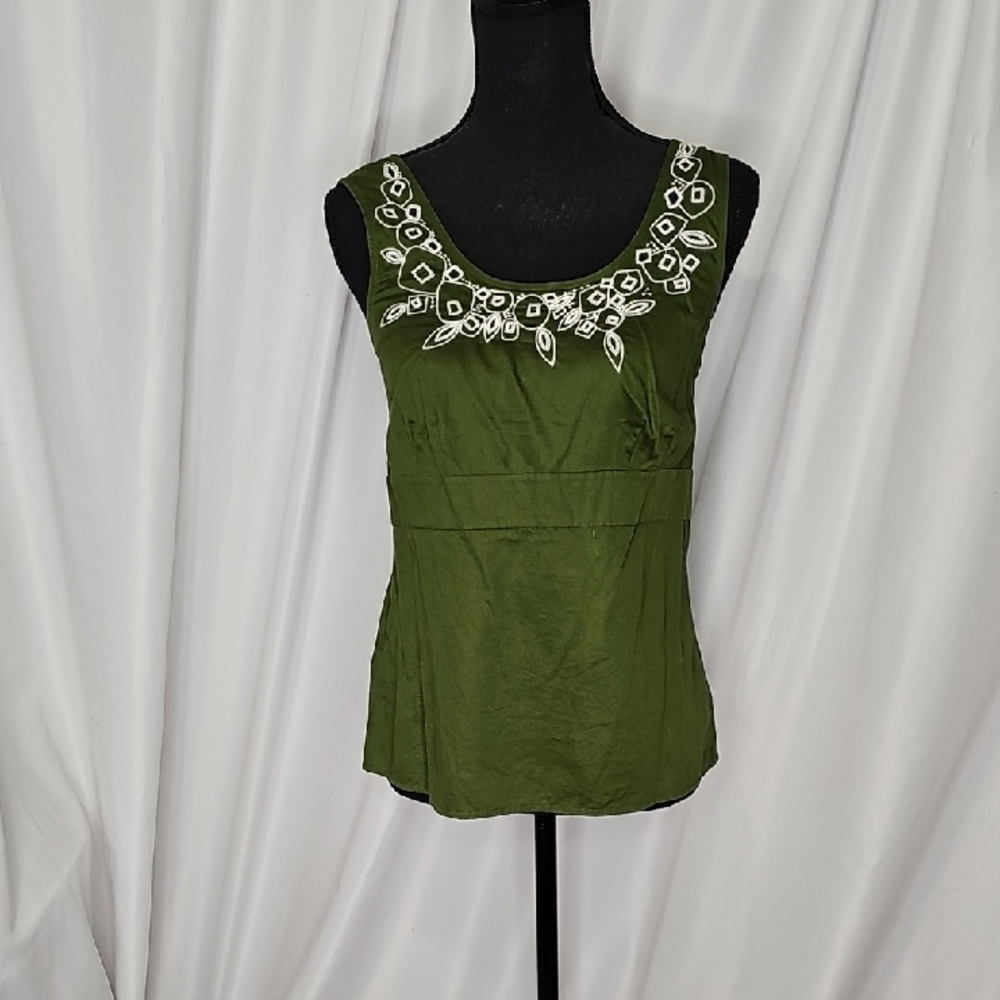 Embroidered Green Sleeveless Top